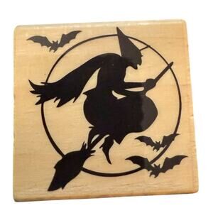 Craft Smart Flying Witch Across Moon With Bats Rubber Stamp 276870